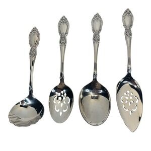 Oneida‎ Plantation Stainless Serving Utensils 4 Rose Floral Slotted Spoon Ladle